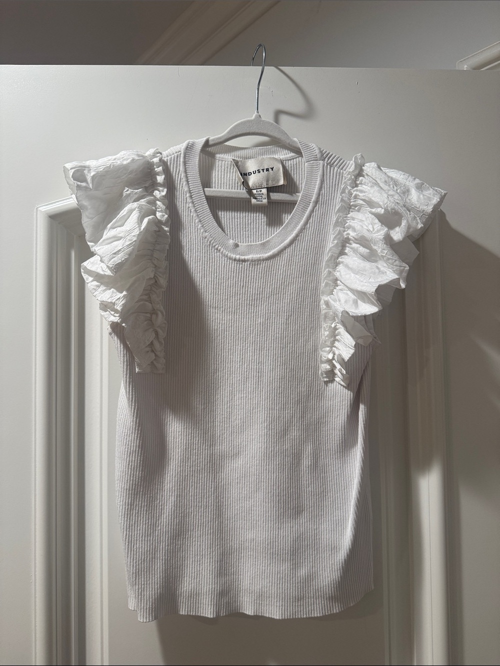 White Ruffle Sleeve Tank Top - Industry